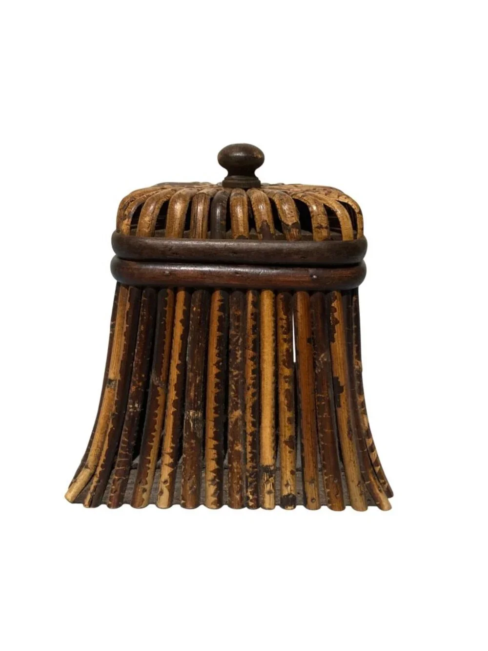 Vintage Brown Bamboo Rattan Storage Box Bohemian Decor